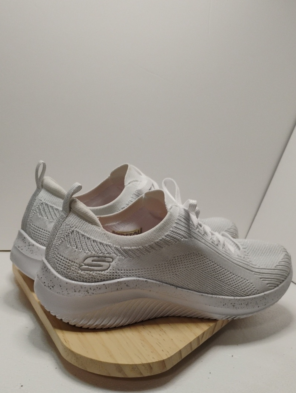 Skechers Women’s All-White Knit Lace-Up Athletic Sneakers